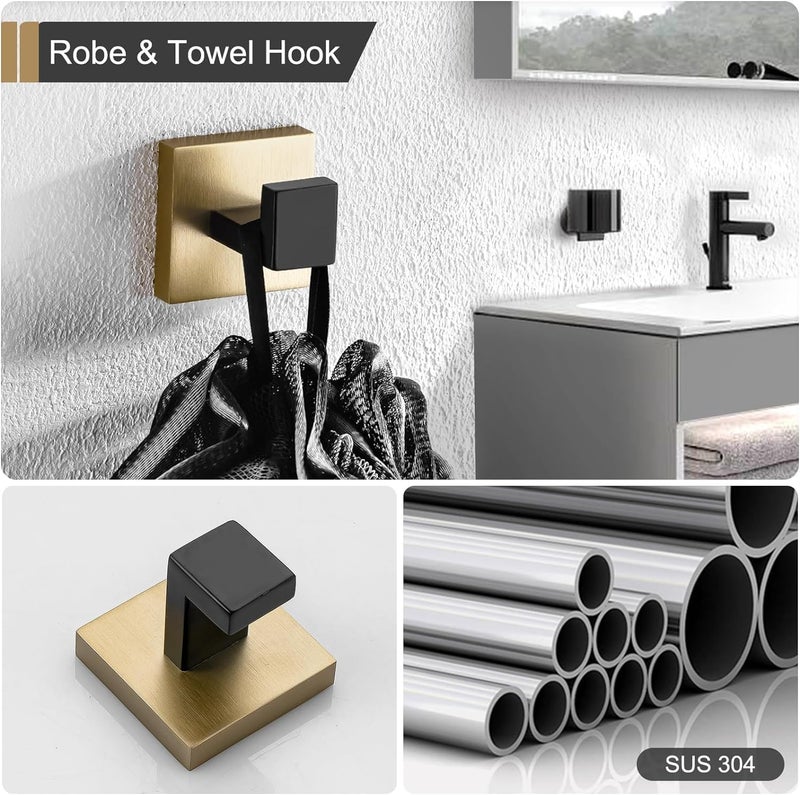 LUXIUR Wall Hooks for Hanging Strong 5kg, Cloth Hook Stand for Bathroom and Kitchen Accessories Items, SUS 304 Grade Stainless Steel Robe Hook, Bathroom Accessories, Black Gold, 2 Pack - Image 3