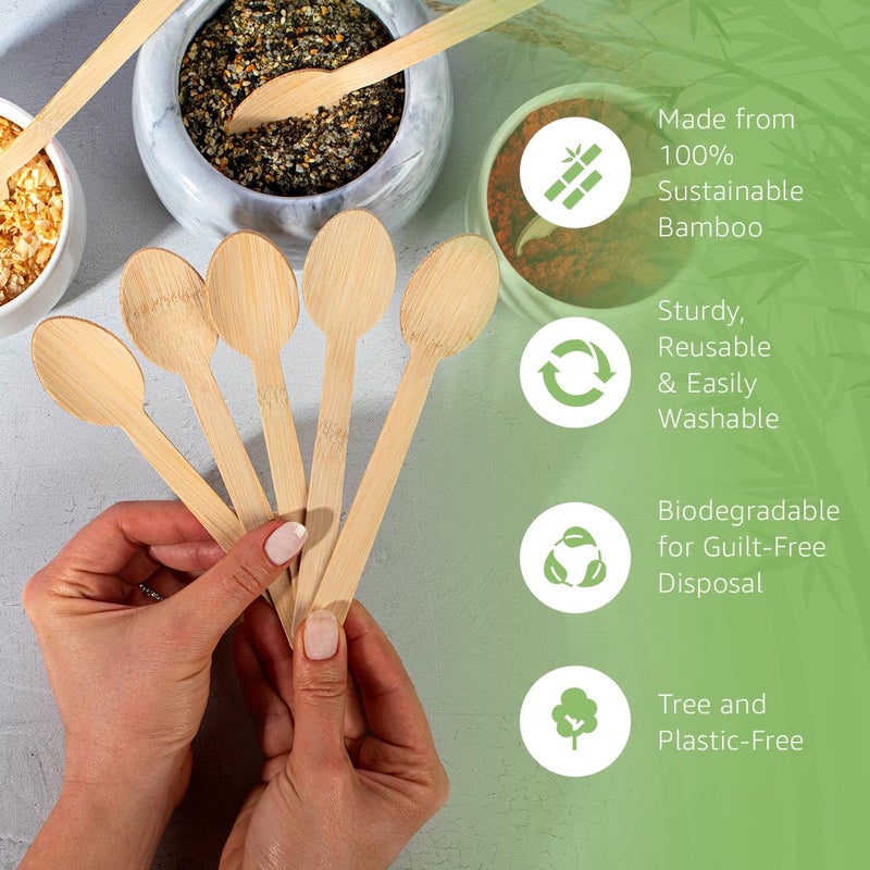 Ibambo 100% Bamboo Spoons Set - Biodegradable Silverware (100 Small Bamboo Spoons) | Reusable or Disposable Party Cutlery | Compostable FSC Certified Flatware for Weddings  Camping  Parties - Image 2