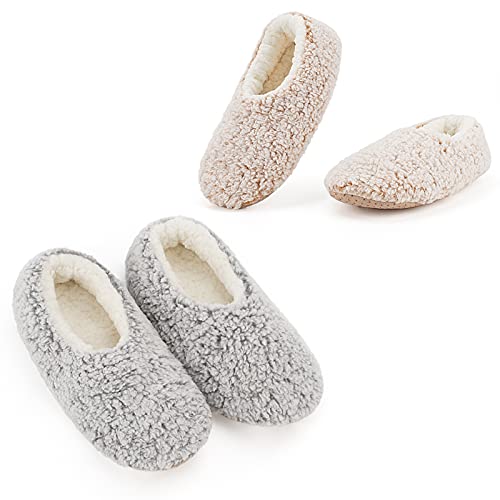 Cozylook 2-PK Soft House Loafer Slippers for Women Indoor, Furry House Shoes for Women Non-slip, Cozy Slip Ons for Elderly, Christmas Gifts, Adult Size 11-12 - Image 1