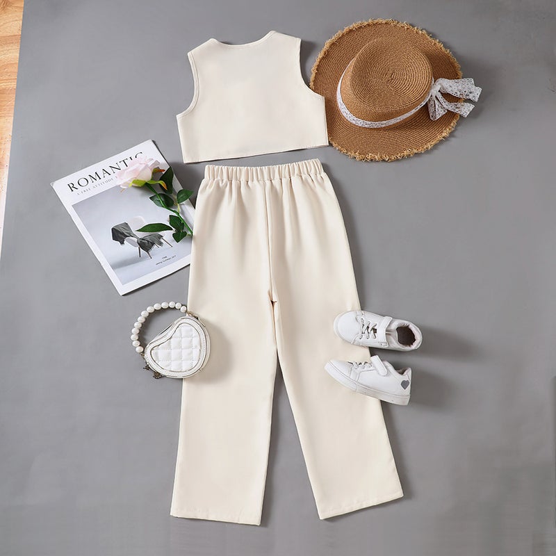 Ew Children'S Wear Big Kids And Girls Spring And Solid Color Vest Trousers Casual Suit Dtz1376-A - Image 3