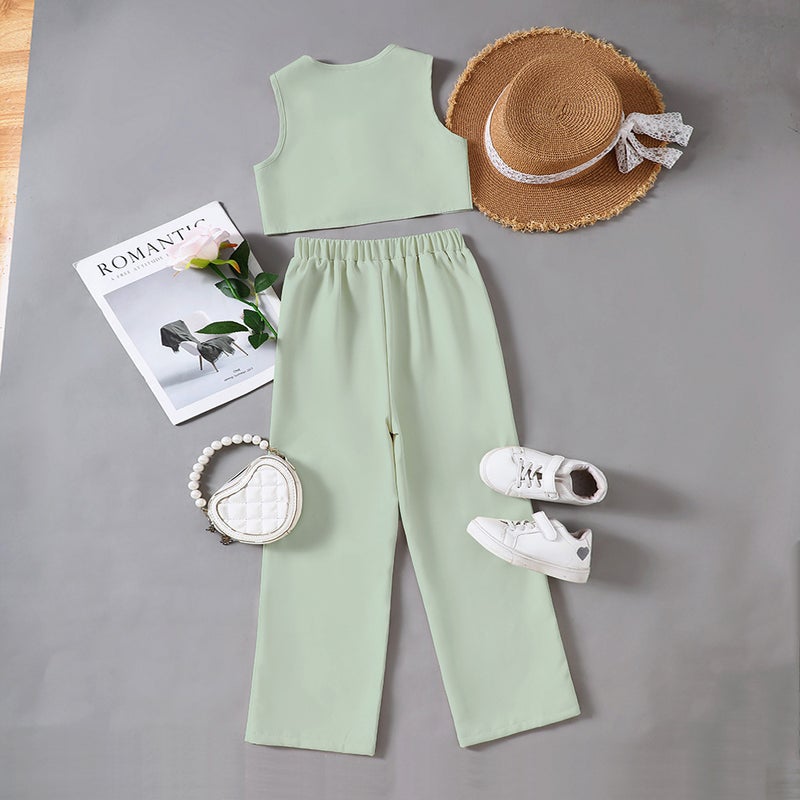 Ew Children'S Wear Big Kids And Girls Spring And Solid Color Vest Trousers Casual Suit Dtz1376-A - Image 5