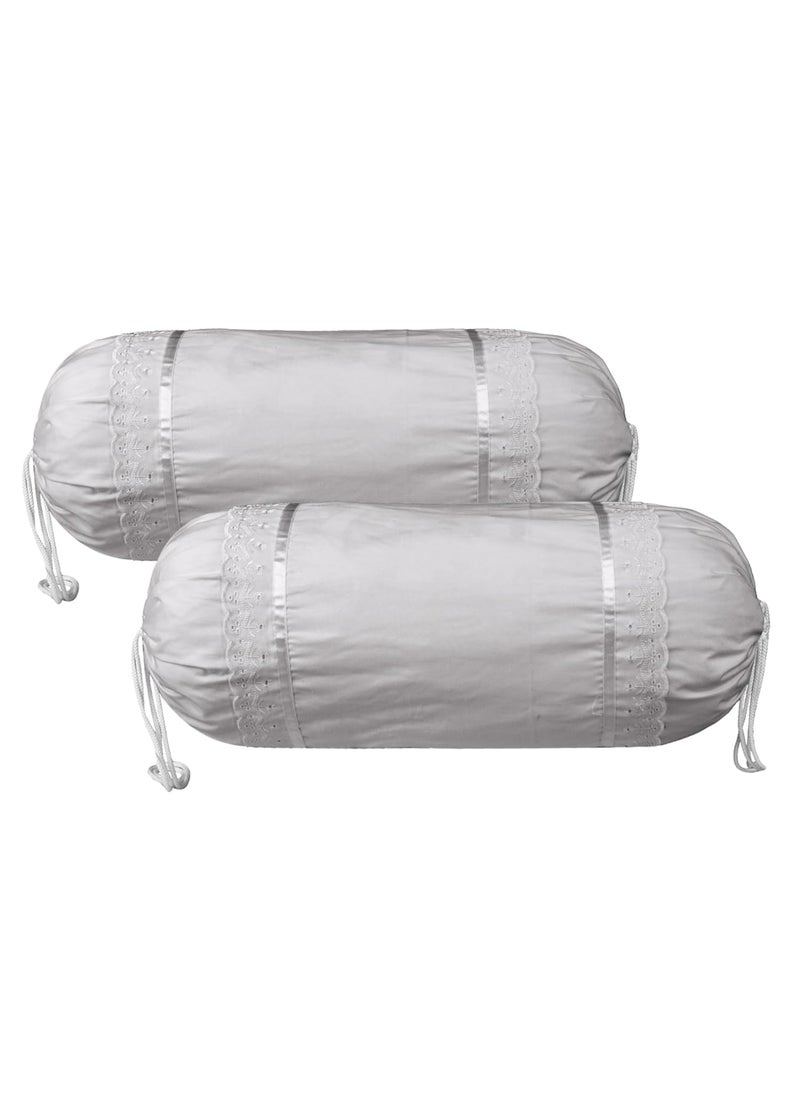 Kuber Industries Kuber Industries Bolster Covers Cotton Bolster Cover Set Diwan Bolster Cover Set Bolster Pillow Cover Plain Lace Print Masand Cover 16x32 Inch Pack of 2 Gray  - Image 1