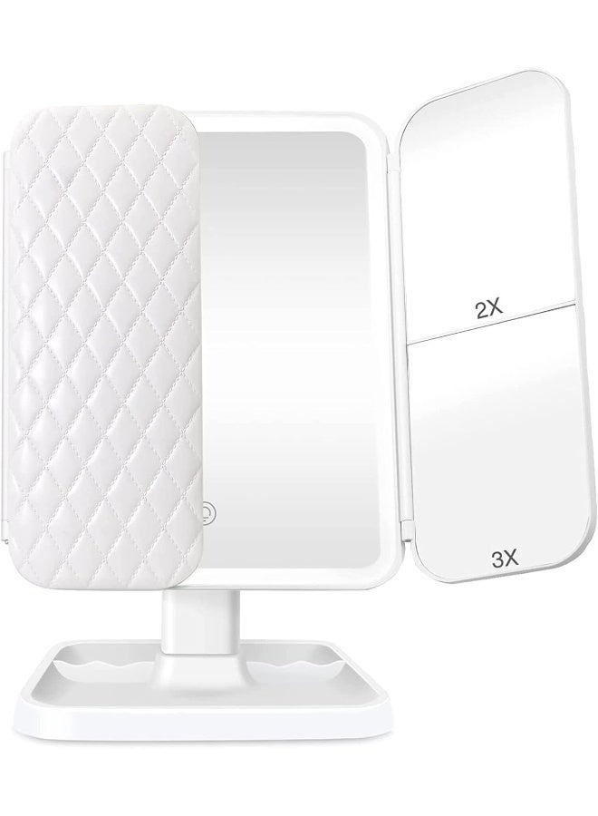 MOMENT Makeup Mirror Vanity With Lights - 3 Color Lighting Modes Led Trifold Mirror, 1X/2X/3X Magnification, Touch Control Design, Portable High Definition Cosmetic Lighted Up  - Image 1