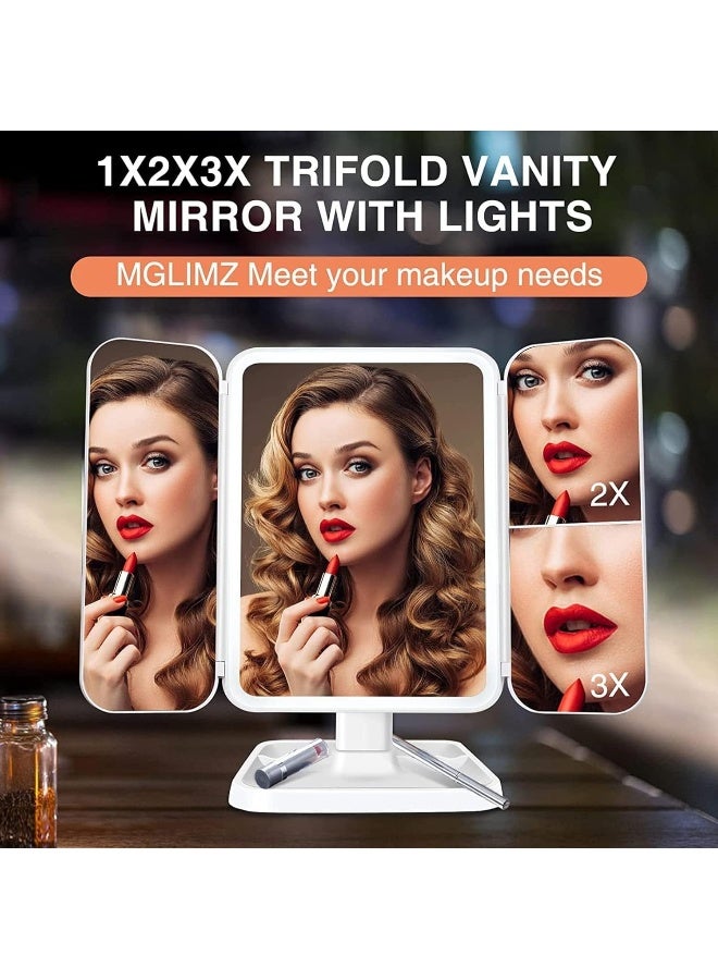 MOMENT Makeup Mirror Vanity With Lights - 3 Color Lighting Modes Led Trifold Mirror, 1X/2X/3X Magnification, Touch Control Design, Portable High Definition Cosmetic Lighted Up  - Image 2