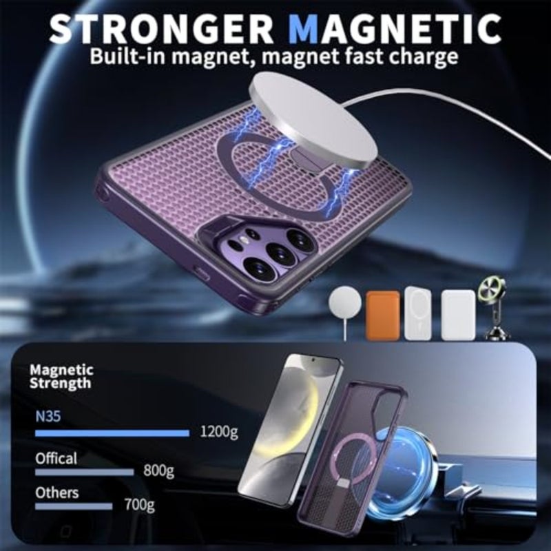 Cooling Case for Samsung Ultra with Invisible Stand, Compatible with MagSafe, Magnetic Heat Dissipation Honeycomb Slim Hard PC Protective Cover for Ultra FX - Image 2