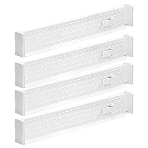 mDesign Expandable Dresser Drawer Divider with Foam Ends, Drawer Divider Locks in Place, Separators for Clothing and Accessories in Closet or Dresser Drawer, Ligne Collection, 4 Pack, White - Image 1