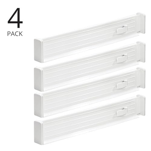 mDesign Expandable Dresser Drawer Divider with Foam Ends, Drawer Divider Locks in Place, Separators for Clothing and Accessories in Closet or Dresser Drawer, Ligne Collection, 4 Pack, White - Image 2