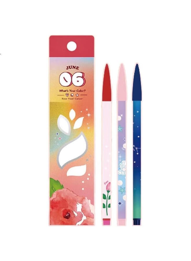 Monami 3000 Watercolor Markers, 12 Zodiac Signs, 0.4Mm, High-Quality Colored Water-Based Pens, For Note-Taking, Student Journaling, And Line Drawing, 3-Color Set - June - Image 3