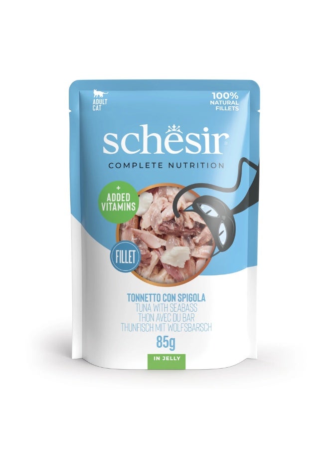شيسر سلسلة شيسير للتغذية المتكاملة والمتوازنة طعام رطب للقطط في كيس جلي- تونة مع سمك القاروص 6x85غ [6 أكياس] - Image 2