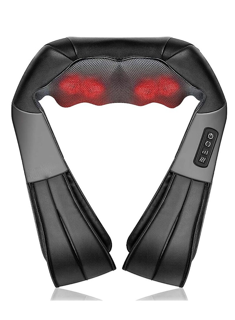 إسكدنيا مدلك للرقبة والظهر والكتف مع الحرارة ، وتدليك كهربائي شياتسو بأنسجة عميقة ثلاثية الأبعاد وضغط العجن لآلام العضلات لكرسي المكتب واستخدام المنزل (أسود) - Image 1