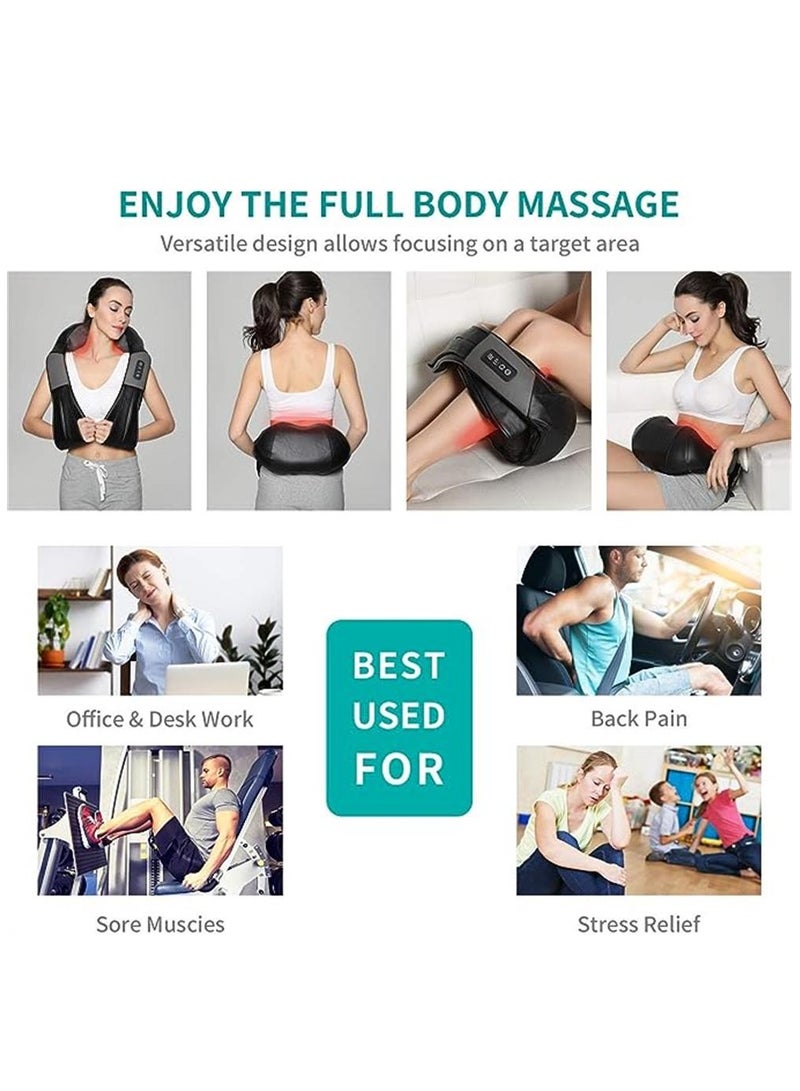 إسكدنيا مدلك للرقبة والظهر والكتف مع الحرارة ، وتدليك كهربائي شياتسو بأنسجة عميقة ثلاثية الأبعاد وضغط العجن لآلام العضلات لكرسي المكتب واستخدام المنزل (أسود) - Image 5