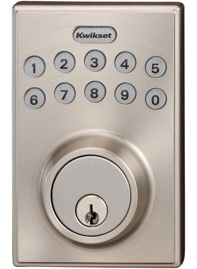Kwikset 92640-001 Contemporary Electronic Keypad Single Cylinder Deadbolt With 1-Touch Motorized Locking, Satin Nickel - Image 1