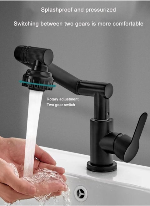 1080° Swivel Bathroom Sink Faucet Mixer Countertop Mount Splashproof Shower Faucet Black