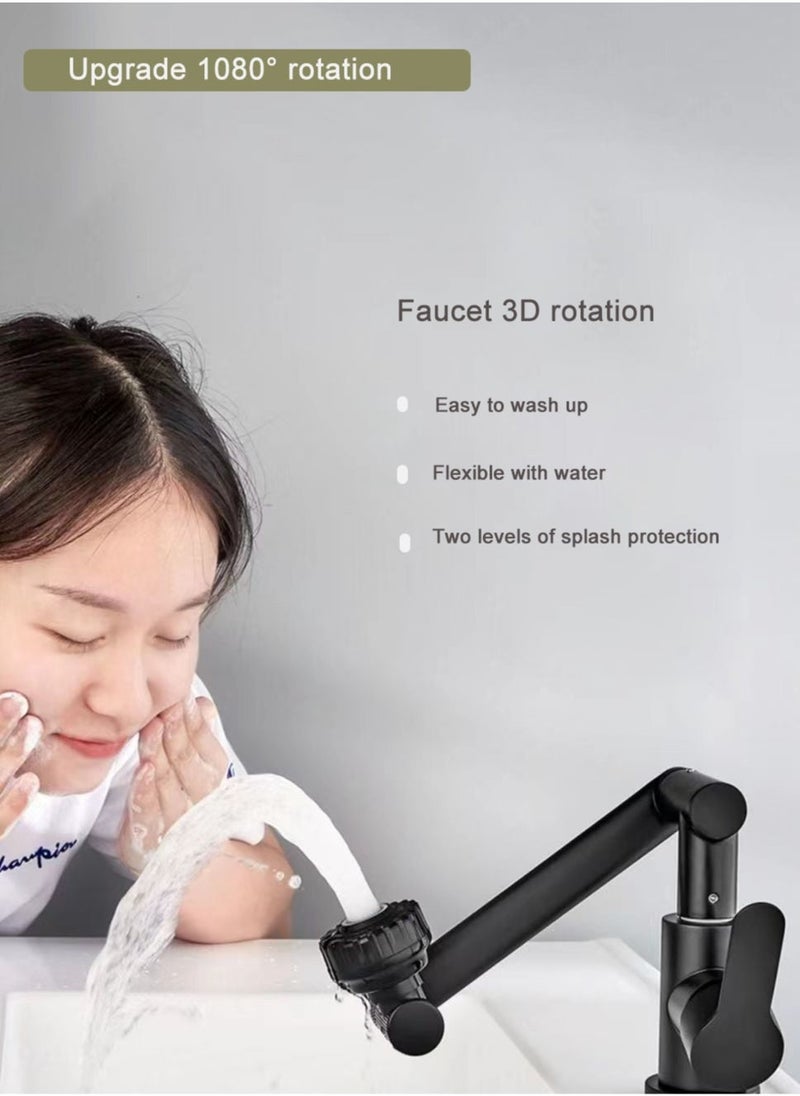 1080° Swivel Bathroom Sink Faucet Mixer Countertop Mount Splashproof Shower Faucet Black
