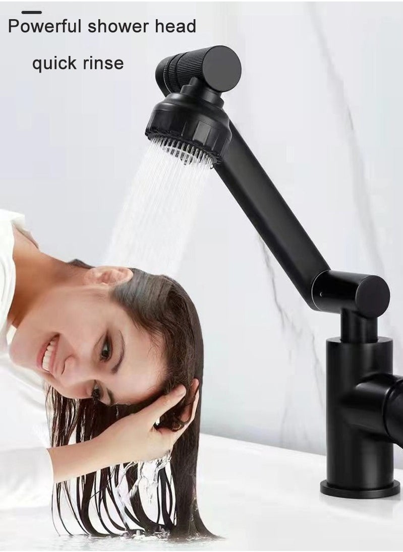 1080° Swivel Bathroom Sink Faucet Mixer Countertop Mount Splashproof Shower Faucet Black