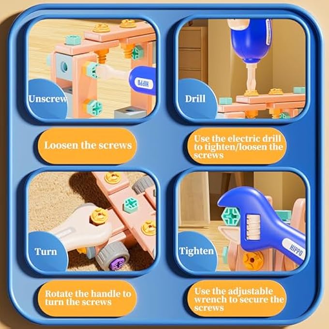 KIDS TOOL SET, TODDLER DRILL AND SCREW TOYS, PRETEND PLAY CONSTRUCTION TOYS TOOLS WITH PORTABLE TOOL BOX & ELECTRONIC TOY DRILL, CHRISTMAS BIRTHDAY FAMILY DAY GIFTS FOR AGES 3-8 YEAR OLD - Image 3