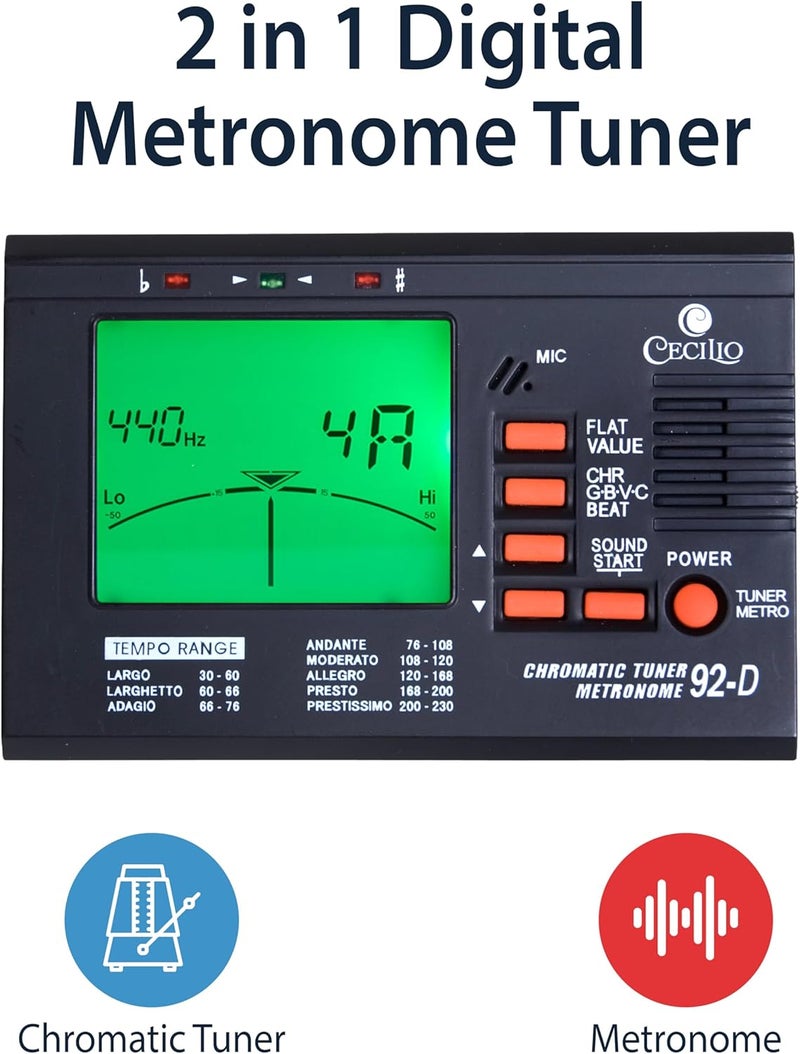 Cecilio Digital Metronome Tuner 2 in 1, Chromatic Tuner with Metronome for Guitar, Bass, Violin, Ukulele, High Visibility LCD, Precision Calibration - Image 2