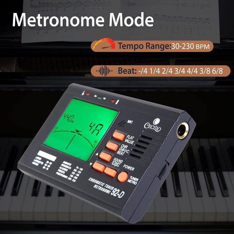 Cecilio Digital Metronome Tuner 2 in 1, Chromatic Tuner with Metronome for Guitar, Bass, Violin, Ukulele, High Visibility LCD, Precision Calibration - Image 4