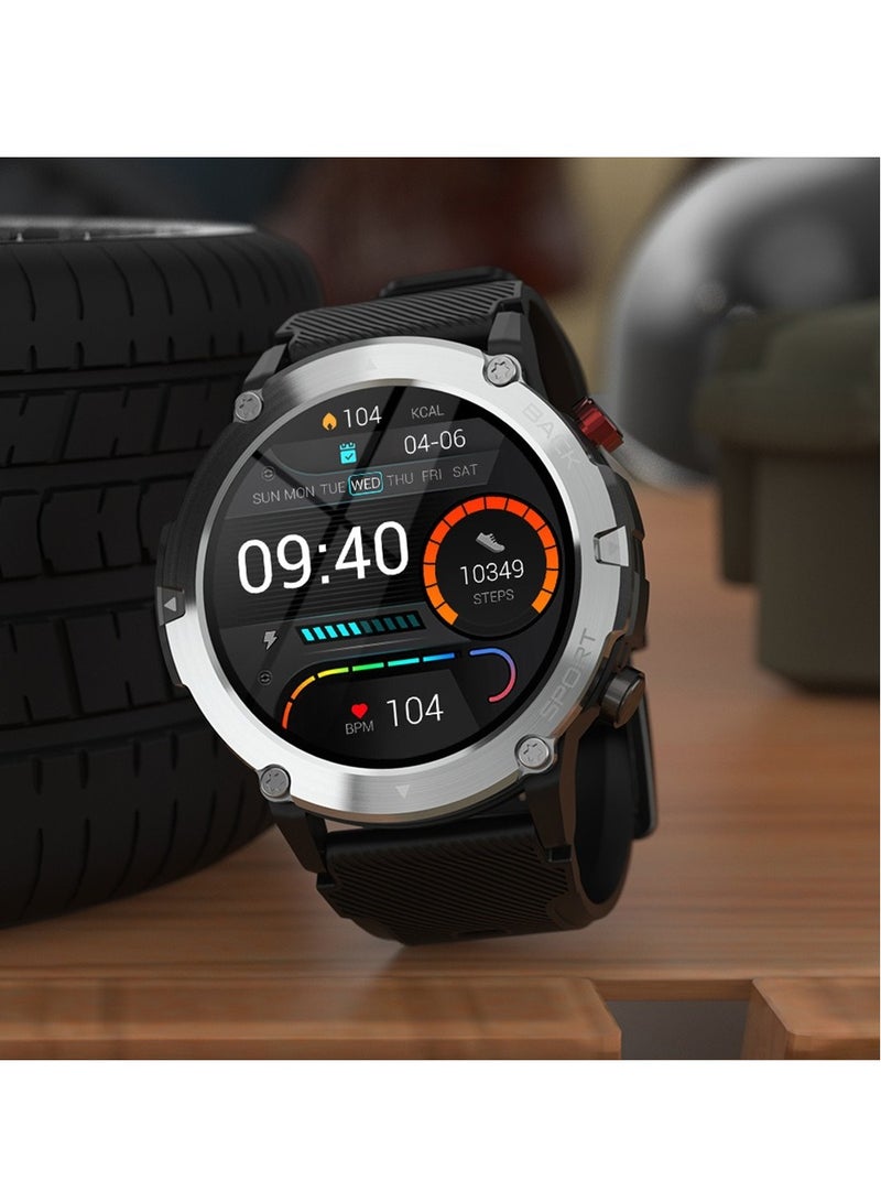 AROAQ Smart Watch Code21 With Bluetooth Calling, Fitness Tracker With Heart Rate Monitor, Multifunctional Waterproof Sleep Smart Watch For Men, Silver shell (black silicone) - Image 4