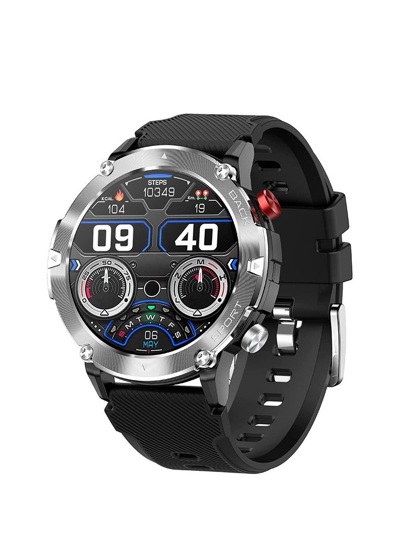 AROAQ Smart Watch Code21 With Bluetooth Calling, Fitness Tracker With Heart Rate Monitor, Multifunctional Waterproof Sleep Smart Watch For Men, Silver shell (black silicone) - Image 1