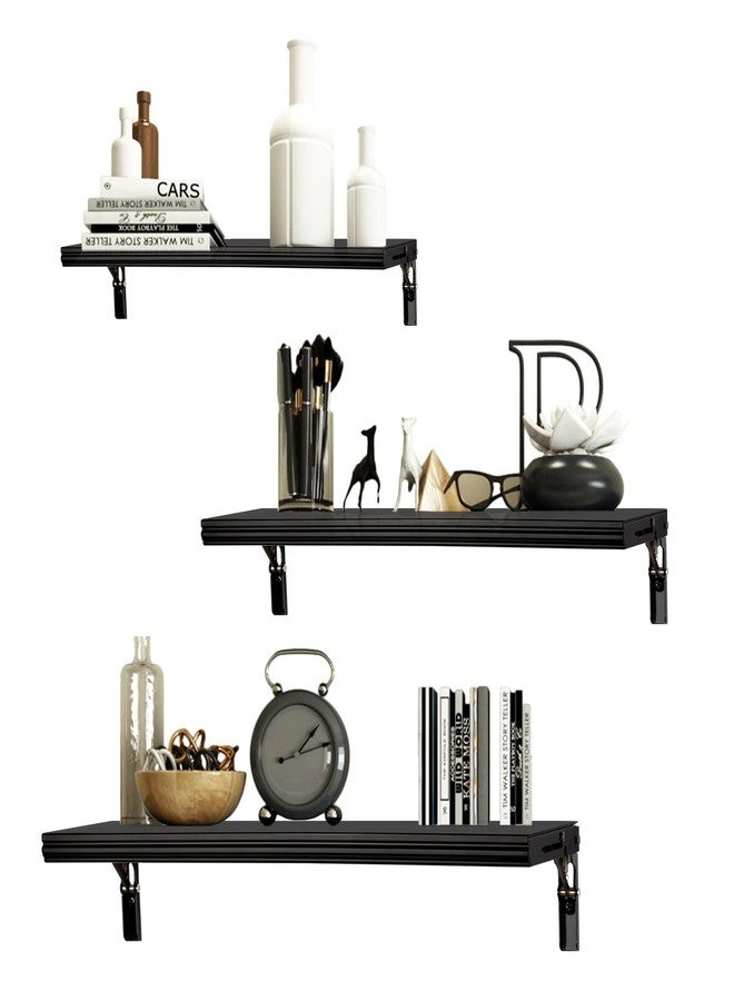 evron Floating Shelves Wall Mounted Set, Water Proof Wall Shelves for Living Room, Dining Room, Bedroom, Kitchen, Office and Greenhouse (Black Set of 3) - Image 1