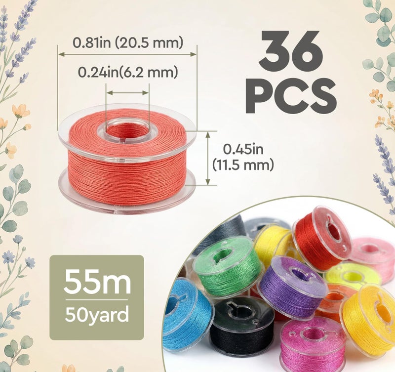 ilauke 36pcs Sewing Machine Bobbins with Case and Measuring Tape Prewound Bobbin Thread Assorted Colors Size A Class 15 Bobbins for Brother/Singer/Babylock/Janome - Image 2