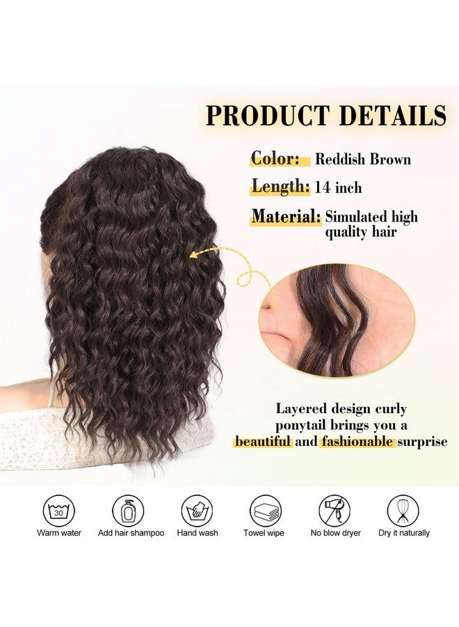 QGZ Curly Ponytail Extension,Drawstring Ponytail For Black Women 14 Inch Synthetic Short Wavy Curly Layered Pony Tails Hair Extensions For Daily Use(Reddish Brown) - Image 1