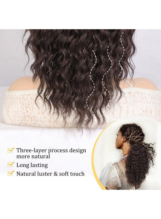 QGZ Curly Ponytail Extension,Drawstring Ponytail For Black Women 14 Inch Synthetic Short Wavy Curly Layered Pony Tails Hair Extensions For Daily Use(Reddish Brown) - Image 2