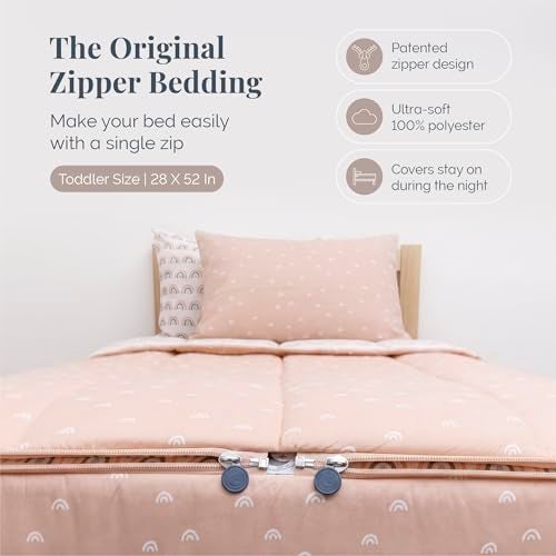 Beddy's Beddys Rainbow Theme Durable Zipper Bedding for Kids Bed in a Bag White Rainbow Sheets Peach Comforter Includes Pillowcase Sham Easy to Make Wash Toddler - Image 3
