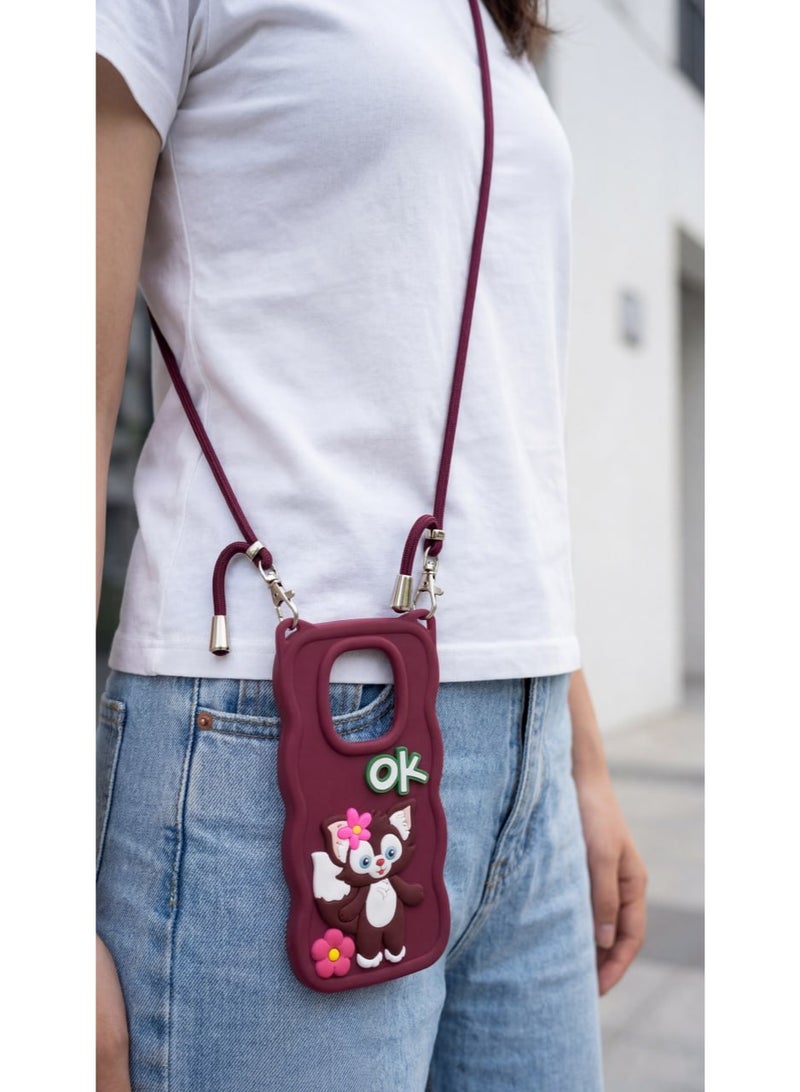 Elegant Back Case With a Distinctive Cartoon Design Compatible With The Phone Xiaomi Redmi 9 With A Crossbody Chain - A Great Choice For Girls . - Image 1
