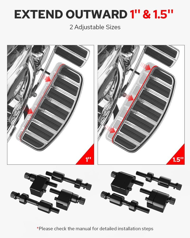 Benlari 1inch &1.5inch Driver Floorboard Extensions, Floorboard Spacer Extenders Kit Fit for Harley Touring Street Glide Road Glide Electra Glide Road King 2009-2024 FL Trikes 2009-2013, Black - Image 3