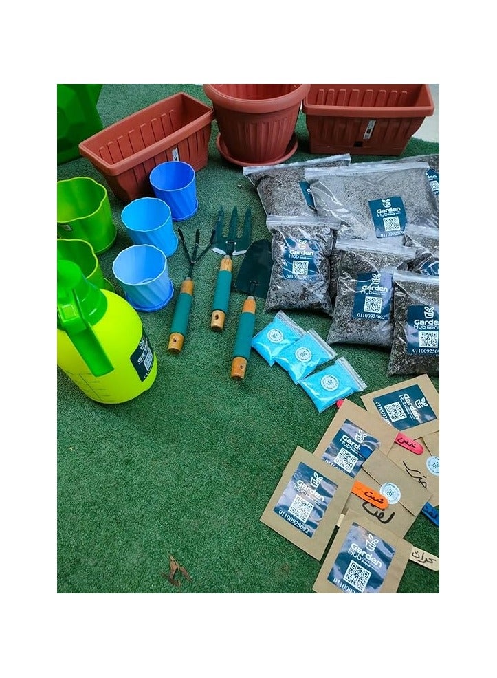 مجموعة لوازم البستنة لمشاركتها مع اطفالك، اوعية نباتات قابلة لاعادة الاستخدام، عبوات بذور، ادوات حديقة، مرشات - Image 3