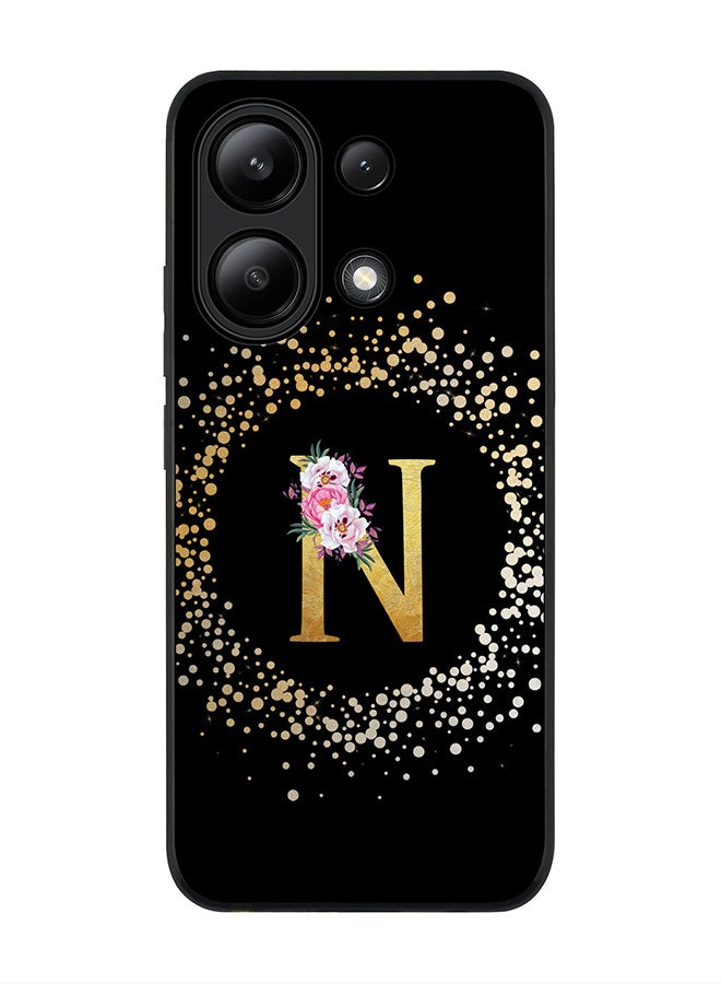 Stylizedd Rugged Black edge case for Xiaomi Redmi Note 13 4G, Slim fit Cover Custom Monogram Initial Letter Floral Pattern Alphabet - N ( Black ) - Image 1