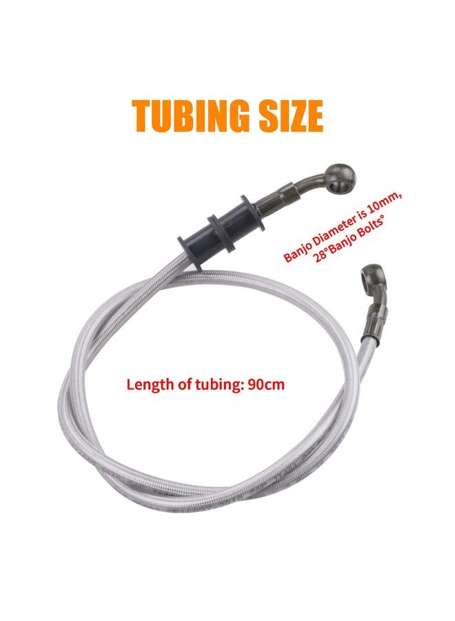MWMNUN Silver Motorcycle Braided Steel Brake Clutch Oil Hoses Line Pipe Pipe for ATV Pit Dirt Bike Go Kart (Oil Hose Length 90cm) - Image 2