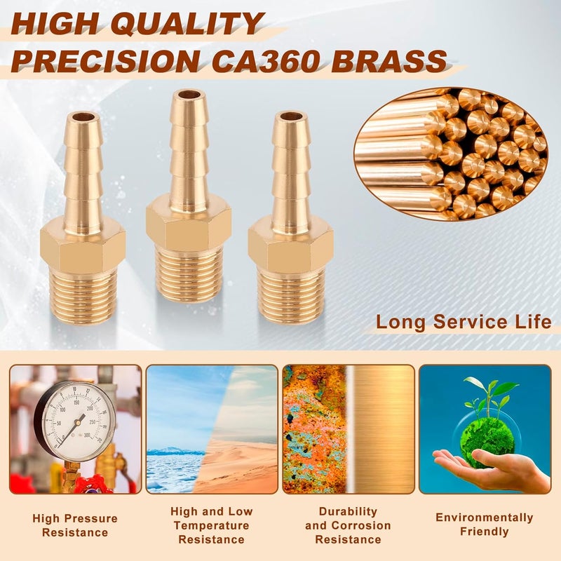 boeray 5 قطع تركيبات خرطوم نحاسية 3/16 بوصة إلى 1/8 بوصة خيوط ذكر NPT تركيبات خرطوم الهواء محول موصل مياه وقود هواء - Image 3