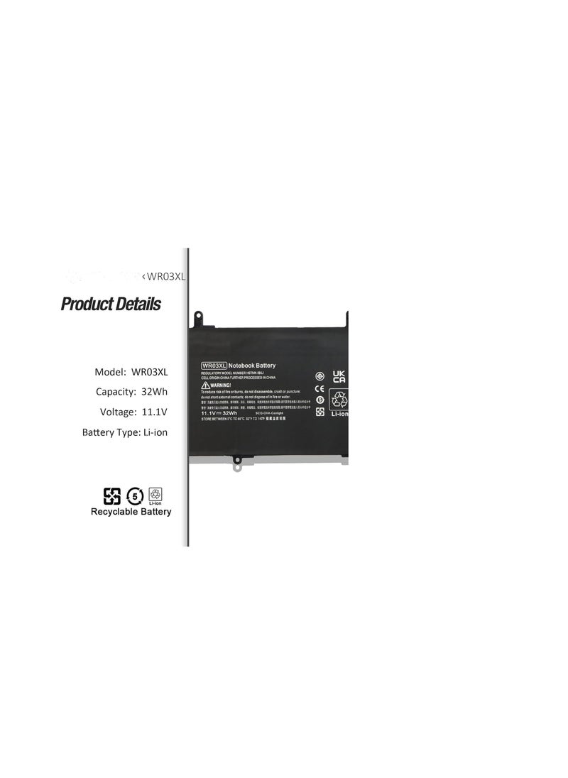 Terabyte - 32Wh WR03XL Laptop Battery Compatible for HP Split 13 x2 13-m 13-m000 13-m100 13-m200 Convertible Detachable Pavilion 13 x2 AMD 13-p 13-p000 Tablet Series 13-m100la 13-m210dx Base Batery - Image 1