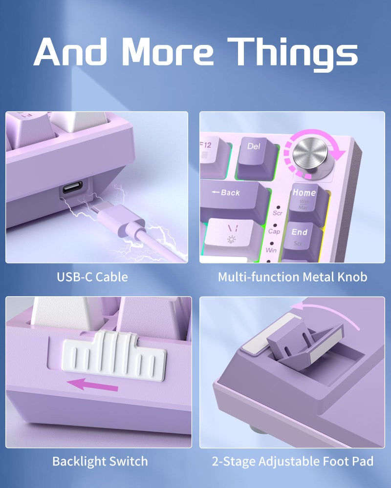 MageGee SKY81 75% Mechanical Gaming Keyboard, Gasket Hot Swappable Wired Custom Creamy Keyboard with 5-Layer Sound Dampening, Knob Control, RGB Backlit, NKRO for Win/Mac (Violet, Violet Switch) - Image 5