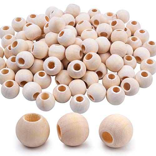 Jdesun 100 Pieces Wooden Beads, Natural Round Wood Loose Beads Wood Spacer 15mm Diameter x 6mm Hole - Image 1