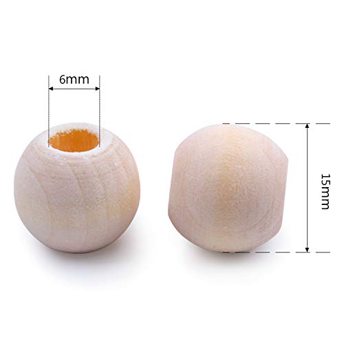 Jdesun 100 Pieces Wooden Beads, Natural Round Wood Loose Beads Wood Spacer 15mm Diameter x 6mm Hole - Image 3