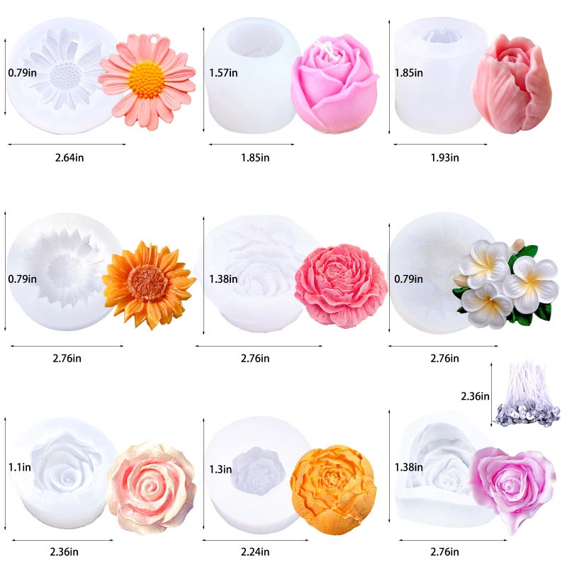 Aifong 9 PCS Flower Candle Molds for Valentineâ€˜s Day Rose Tulip Silicone Candle Mold Flower Shapes Moldes De Rosas Silicona para Velas for Soy Wax, Beeswax, Candle Making, Resin Craft - Image 2