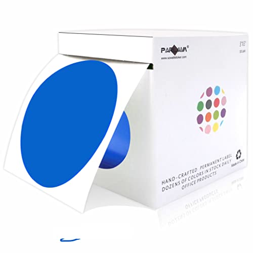 PARLAIM 3 Inch Color Code Circle Dot Stickers, 500pcs Round Color Coding Labels in Dispenser Box for Inventory Business, Blue - Image 2