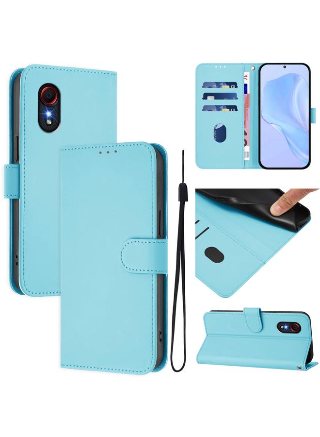 اس-توب جراب لهاتف Samsung Galaxy XCover 5 مصنوع من الجلد بلون سادة مع حبل تعليق - Image 1