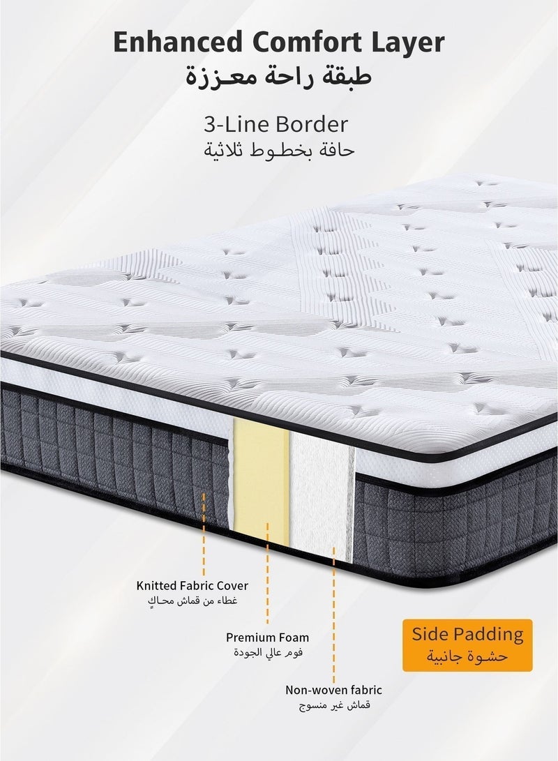 Ageye 120x200x25cm Hybrid Mattress 9-Layer Comfort System, Pocket Spring & Memory Foam, Breathable Fabric for Cool Sleep, Pressure Relief & Full-body Wrap, Motion Isolation for Undisturbed Night, Extra Thickness & Medium Firm, OEKO-TEX & CertiPUR-US Certified, Double Size - Image 4