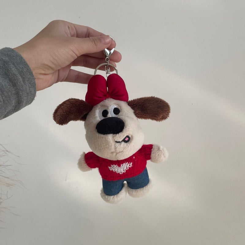 Cute Cartoon Dog Plush Keychain Charm Red clothes bow dog bag hanging/keychain