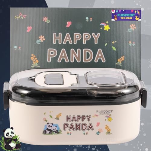 PLUSPOINT Panda Stainless Steel Cute Cartoon Lunch Box for Kids Microwave Safe Insulated Tiffin Box Tableware Set Portable Containers Tiffin Box for School Boys, Girls (Panda) 700 ML - Image 2