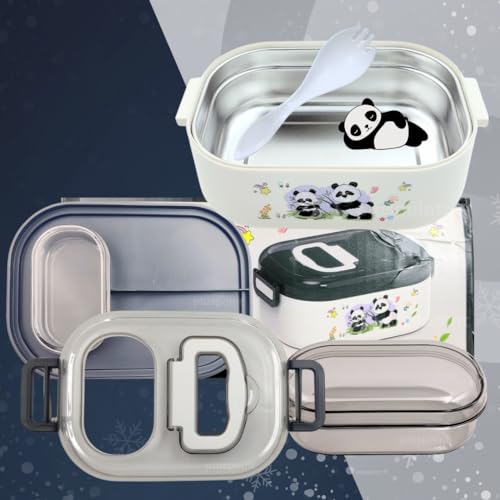 PLUSPOINT Panda Stainless Steel Cute Cartoon Lunch Box for Kids Microwave Safe Insulated Tiffin Box Tableware Set Portable Containers Tiffin Box for School Boys, Girls (Panda) 700 ML - Image 3