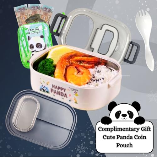 PLUSPOINT Panda Stainless Steel Cute Cartoon Lunch Box for Kids Microwave Safe Insulated Tiffin Box Tableware Set Portable Containers Tiffin Box for School Boys, Girls (Panda) 700 ML - Image 4