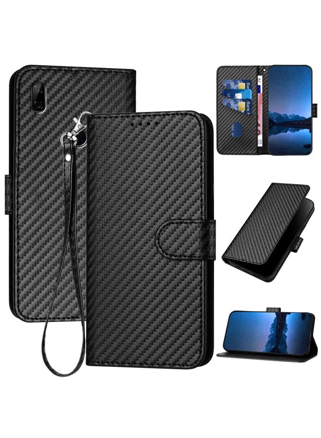 Zaboon Case For Huawei P Smart Z YX0070 Carbon Fiber Buckle Leather Phone Case with Lanyard - Image 1
