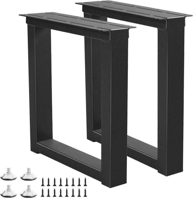 YCFHFC Metal Table Legs 16 Inch Bench Feets, Square End & Coffee Table Legs for DIY Furniture Office Desk Chair Feets, Set of 2 (H16 x W11.8, Black) - Image 1