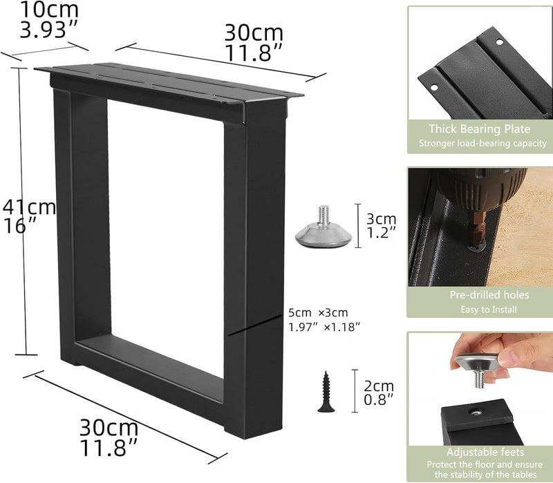 YCFHFC Metal Table Legs 16 Inch Bench Feets, Square End & Coffee Table Legs for DIY Furniture Office Desk Chair Feets, Set of 2 (H16 x W11.8, Black) - Image 3